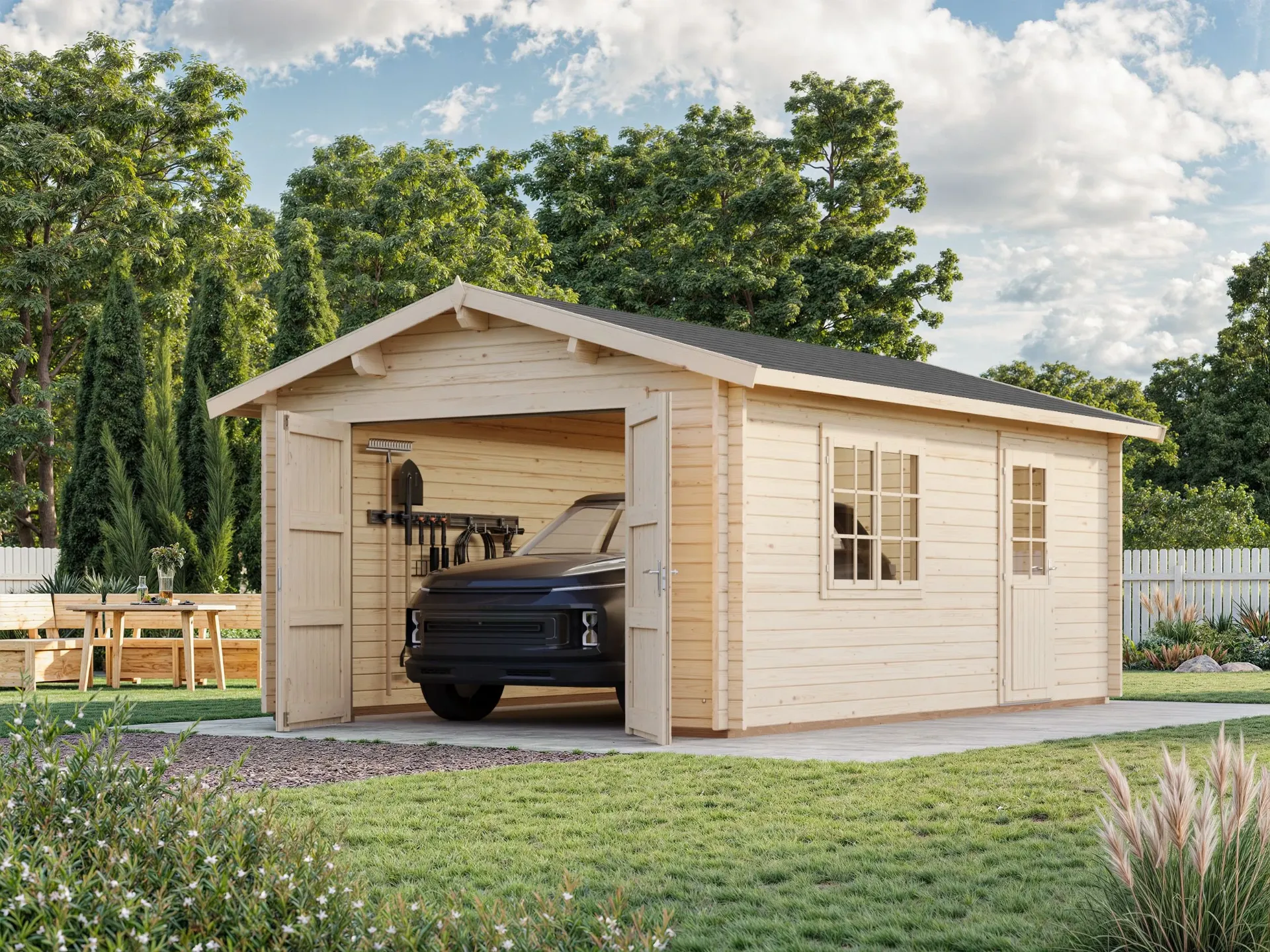 Garages bois - Palmako - ROGER 19 m² avec porte bois - 44mm